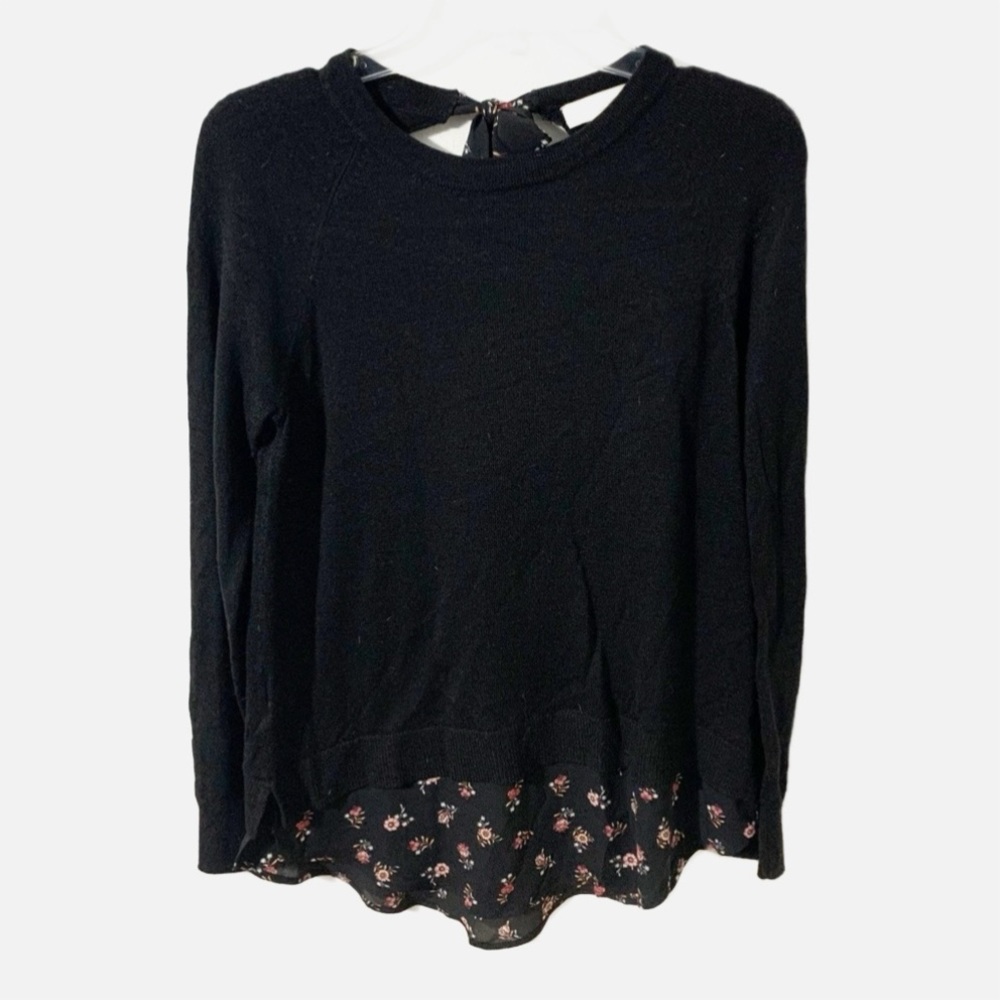 Ann Taylor LOFT Sweater with Layered Look Mixed Media Floral Blouse Long Sleeve